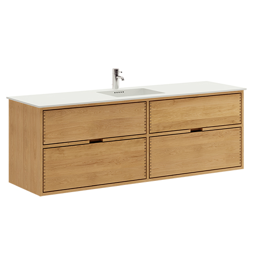 160 cm Licht Eiken Just Wood Badmeubel met 4 Laden - Dubbele Uitsnijding