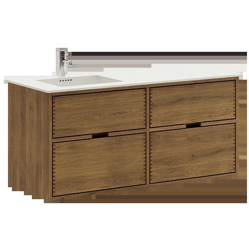 120 cm Donkergekleurd Just Wood badmeubel met 4 laden - Linker uitsparing