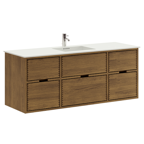 140 cm Donkergekleurd Just Wood badmeubel met 6 laden