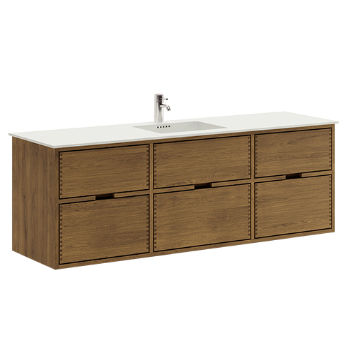 160 cm Donkergekleurd Just Wood badmeubel met 6 laden