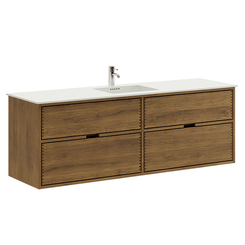 160 cm Donkergekleurd Just Wood badmeubel met 4 laden - Dubbele uitsnijding