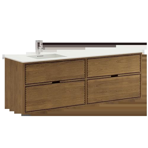 160 cm Donkergekleurd Just Wood badmeubel met 4 laden - Linker uitsparing