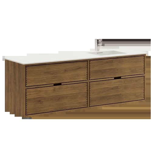 160 cm Donkergekleurd Just Wood badmeubel met 4 laden - Rechtse uitsnijding