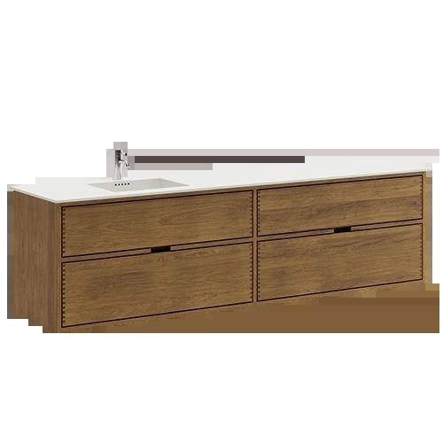 200 cm Donkergebeitst Just Wood badmeubel met 4 laden - Linker uitsparing