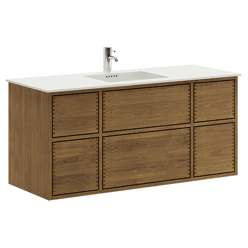 120 cm Donkergekleurd Just Wood Push badmeubel met 6 laden