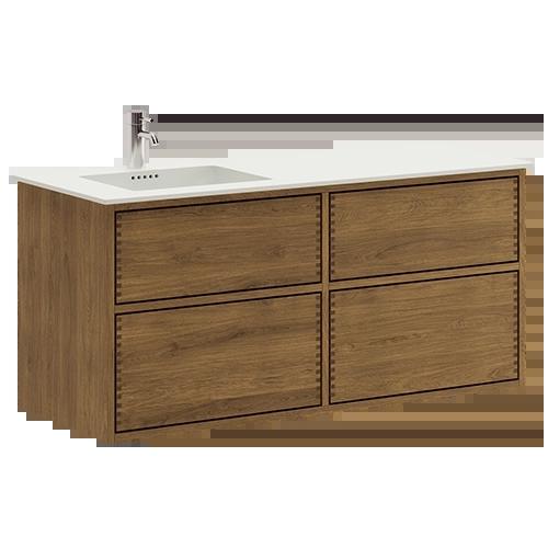 120 cm Donkergekleurd Just Wood Push badmeubel met 4 laden - Linker uitsparing