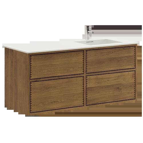 120 cm Donkergekleurd Just Wood Push badmeubel met 4 laden - Rechtse uitsparing