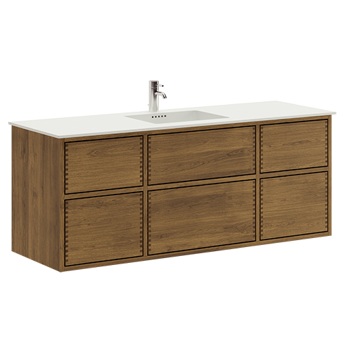 140 cm Donkergekleurde Just Wood Push badmeubel met 6 laden