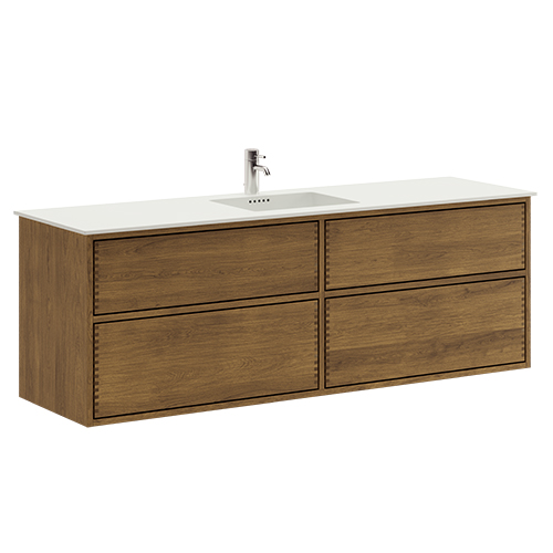 160 cm Donkergekleurd Just Wood Push badmeubel met 4 laden - Dubbele uitsnijding