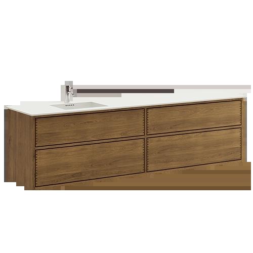 200 cm Donkergebeitst Just Wood Push badmeubel met 4 lades - Linker uitsnijding