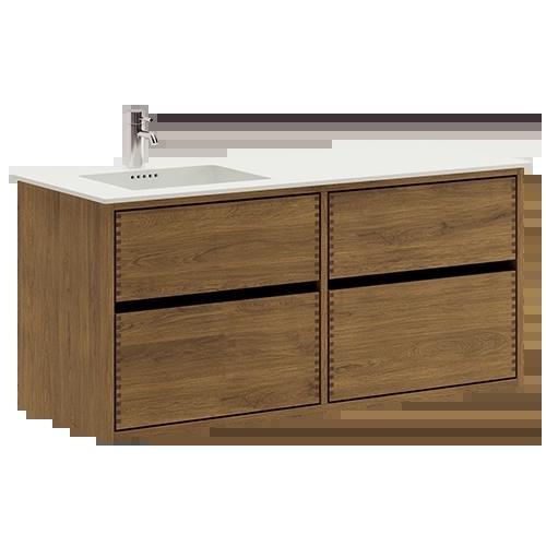 120 cm Donkergekleurd Just Wood Original badmeubel met 4 laden - Linker uitsparing