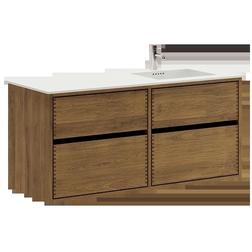 120 cm Donkergekleurd Just Wood Original badmeubel met 4 lades - Rechtse uitsnijding