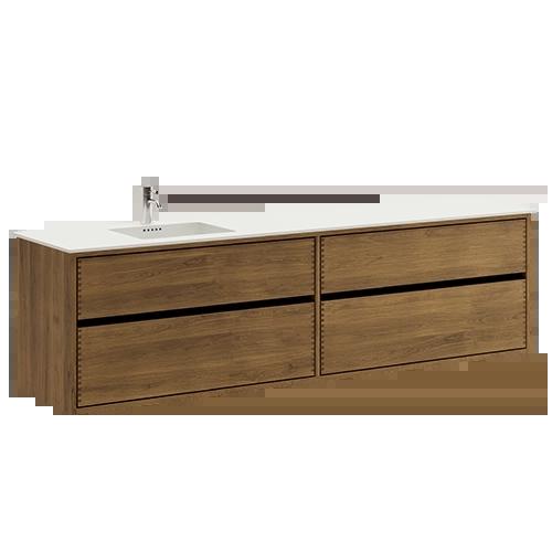 200 cm Donkergebeitst Just Wood Original badmeubel met 4 laden - Linker uitsparing