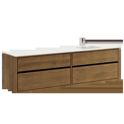 200 cm Donkergeolied Just Wood Original badmeubel met 4 laden - Rechtse uitsparing